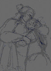 A collection of sketches of my sona Val, with him playing the turntables in one, another of him looking at his bloodied hand with disgust and various sketches of me with Halsin being cute with hugs, kisses, mid-DJ pantsing and his perspective of me, appearing as a cute lil creature with hearts around me because actually, he loves meee.