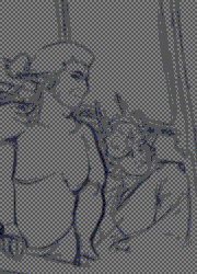 On top right is my sona eating a burger, and doing the Jerma thanksgiving meme with a fantasy video call, Karlach giving a nervous smile as she notes my fat ass in the mirror behind me. Next to it is a messier sketch of me playing the turntables, playing music in the camp to make Halsin sex happen. Below these is one of me and Halsin chilling at a window, with me sitting on the window, one of me holding my cape over Astarion, and one of me sitting down, elbows on my lap and hands on my head, vaguely offering Halsin a way to destress.