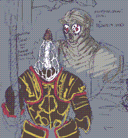 A collection of sketches that span across various topics. Half of them consist of the Monster Prom characters Milo and Delilah, one featuring Milo with Dennis Doe & Abby McPhearson, all doing their hair routines. In the middle are two colored sketches featuring suits of armor piloted by fungi, one in beige armor with a skull-like helmet, and the other in orange dark brown armor with gold and red accents. Below all of it is Raiden from MGS2, my old sona smiling and blushing, and an old version of Moth.