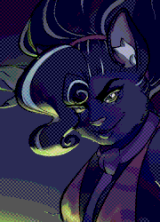 On a dark, foggy night, the soft, white paw of Stray rests on top of an old gravestone, kneeling down beside it as she looks towards the camera. She is a cat woman with mainly black fur, green eyes and hair that's worn in a big updo. In front of the tombstone, cracks start to form from the dirt, allowing a sickly green light to pour from below, shining onto Stray's orange jumpsuit and monochromatic fur. What lies within the grave is unknown, but whatever it is, the playful smirk across the cat woman's face can only mean one thing; It's gonna be fun.