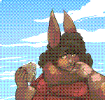 On a bright, summery day on the fields, a plump bunny man sits against a tree as he enjoys a picnic meal. His hair is brown and poofy, framing his chubby cheek'd face alongside his fluffy collar fur. His red buttoned shirt stretches around his big belly, the same going for the blue jeans that encase his wide thighs. With a sandwich in hand, he enjoys himself on a nice summer day. Oh, to be a chubby bunny!