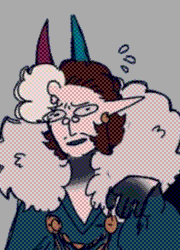 four panel comic with my sona: Val is talking amongst a small crowd, with his partners, Kipnan and Halsin, and a tiefling child holding a teddy bear in their arms. 
      This is until he suddenly vanishes in a puff of smoke, being transported into a light blue room mid-conversation. 
      Val: This... Is not my beautiful house, nor my beautiful husbands, nor the army of children in my beautiful house... Who the fuck are you people? Where in the Seven Hells am I?