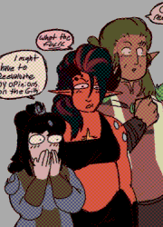 Leo and Val's masculine sona Behind them is a city skyline, bathed in reds and dark blues.