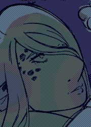 Leo and Val's masculine sona Behind them is a city skyline, bathed in reds and dark blues.