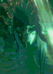 Ry'denn having just taken on the form of the Avatar of Myrkul, a giant, hooded skeleton with triangular ornament, its jaw split in half. The rest of its body is obscured by thick, green-ish black smoke